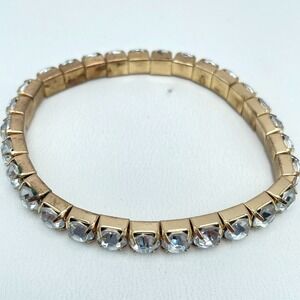 Vintage 90s Gold Tone Clear Rhinestone Stretchy Tennis Bracelet Jewelry